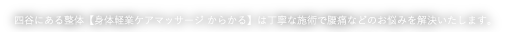 四谷にある整体【身体軽業ケアマッサージ からかる】は丁寧な施術で腰痛などのお悩みを解決いたします。